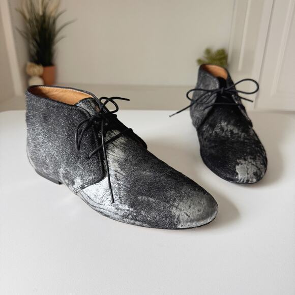 Isabel Marant Etoile Metallic Silver Calf Hair Leather Ginger Booties Size 37/7 - Picture 1 of 8